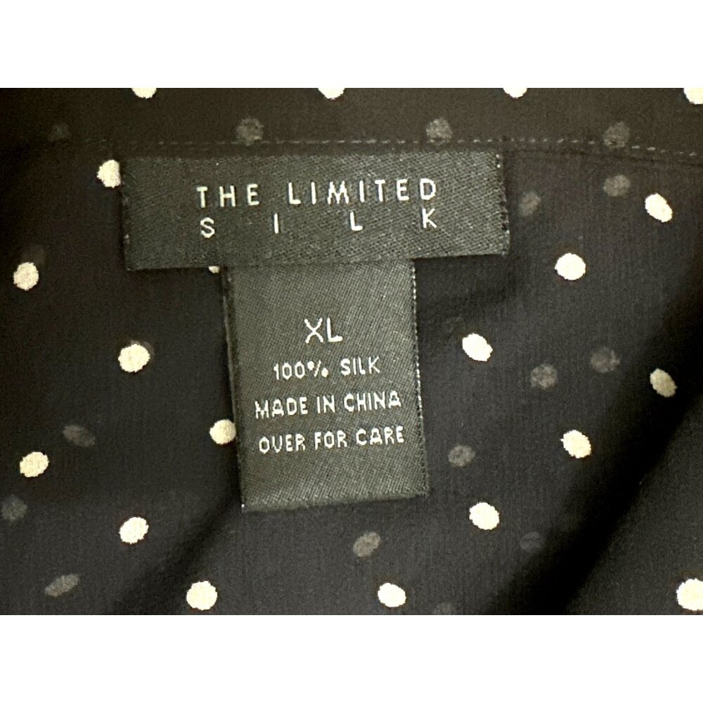 The Limited Silk XL Black White Polka Dot Sheer Blouse Short Sleeve Sheercore - Picture 10 of 11